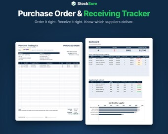 Sistema de seguimiento de pedidos y recepciones, cuadro de mando de proveedores, gestión de inventario (descarga digital)