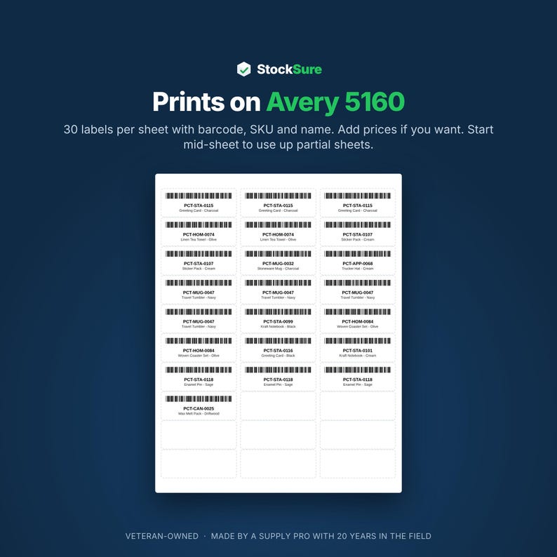 Barcode Label Maker Spreadsheet, SKU and Shelf Labels, Avery 5160, Excel, Google Sheets imagen 3