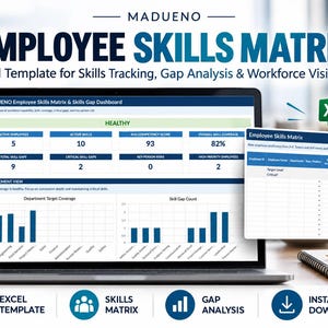 Employee Skills Matrix Excel Template | Competency Tracker, Skills Gap Analysis & Training Dashboard
