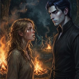 Stampa artistica ACOTAR: Primo incontro tra Feyre e Rhysand, Calanmai Fuoco di Mezzanotte (Download digitale)