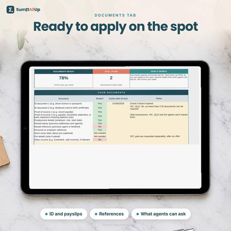 Rental Application Checklist Australia | Rental Tracker & Documents Checklist | Excel and Google Sheets image 3