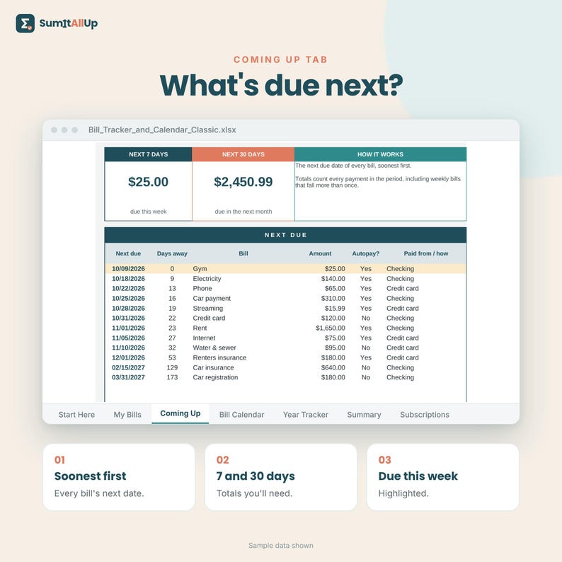 Bill Tracker Spreadsheet | Bills Calendar & Subscription Tracker | Excel and Google Sheets image 3