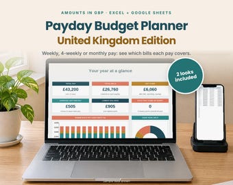 Payday Budget Spreadsheet UK | Monthly Budget Planner & Bill Calendar | Excel and Google Sheets