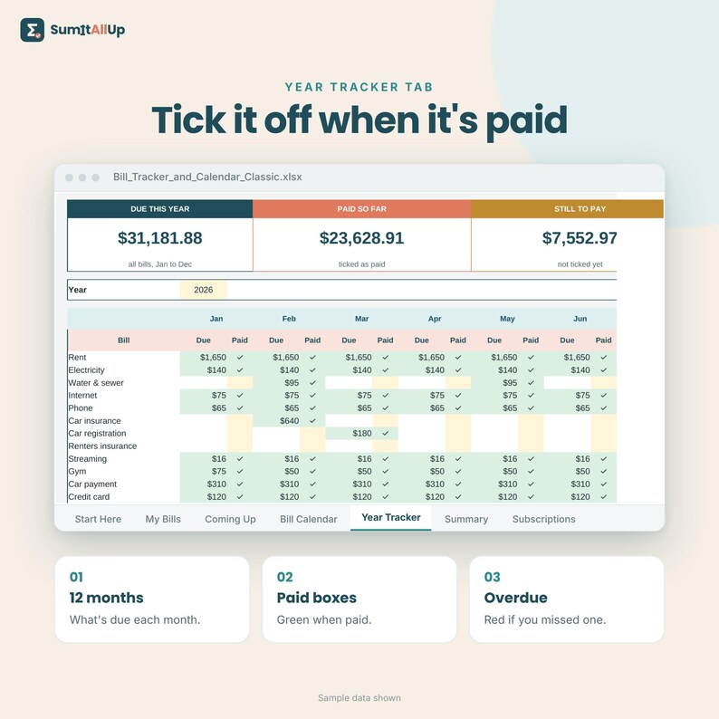 Bill Tracker Spreadsheet | Bills Calendar & Subscription Tracker | Excel and Google Sheets image 4