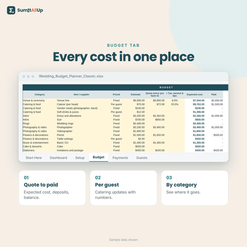Wedding Budget Spreadsheet | Wedding Planner with Guest List & RSVPs | Excel and Google Sheets imagen 2