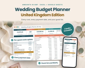 Wedding Budget Spreadsheet UK | Wedding Planner with Guest List & RSVPs | Excel and Google Sheets