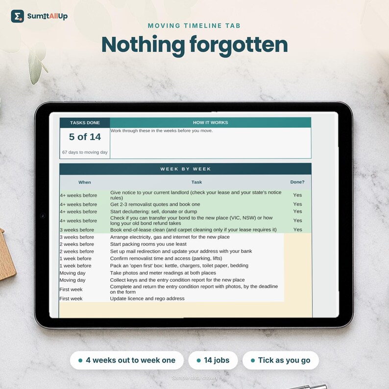 Moving Budget Spreadsheet Australia | Bond & Rent in Advance Calculator, Moving Costs Checklist for Renters | Excel and Google Sheets zdjęcie 4