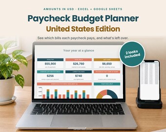 Paycheck Budget Spreadsheet | Biweekly Budget Planner & Bill Calendar | Excel and Google Sheets