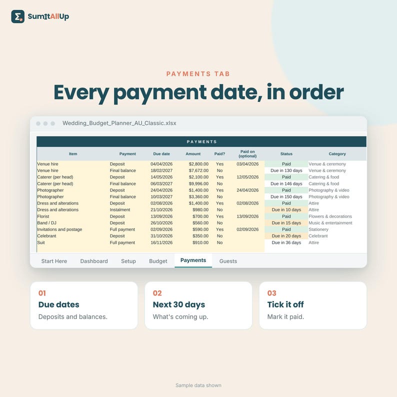Wedding Budget Spreadsheet Australia | Wedding Planner with Guest List & RSVPs | Excel and Google Sheets image 3