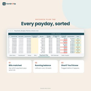 Paycheck Budget Spreadsheet | Biweekly Budget Planner & Bill Calendar | Excel and Google Sheets image 3