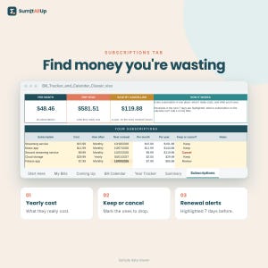 Bill Tracker Spreadsheet | Bills Calendar & Subscription Tracker | Excel and Google Sheets image 6