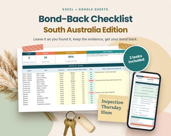 Bond Back Checklist SA | End of Lease Cleaning & Inspection Sheet | Excel and Google Sheets