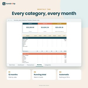 Hoja de cálculo para el seguimiento de ingresos y gastos / Presupuesto mensual y seguimiento de actividades secundarias / Excel y Google Sheets imagen 3