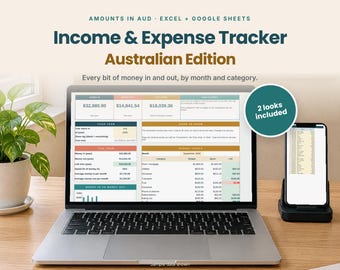 Income and Expense Tracker Australia | Monthly Budget & Side Hustle Tracker | Excel and Google Sheets