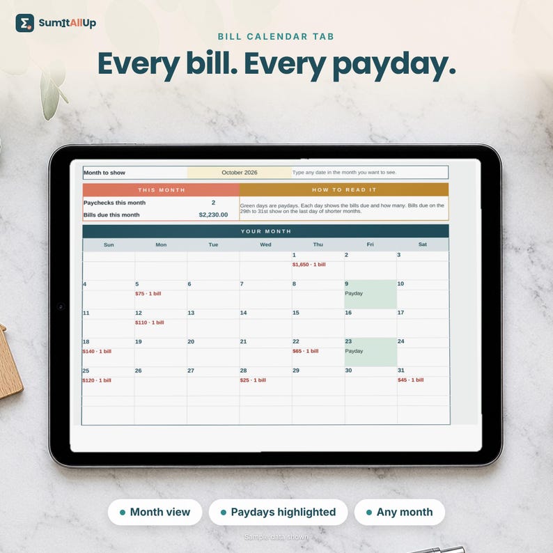 Paycheck Budget Spreadsheet | Biweekly Budget Planner & Bill Calendar | Excel and Google Sheets image 4