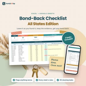 Bond Back Checklist Australia | End of Lease Cleaning Checklist, Condition Report & Bond Refund Tracker | Excel and Google Sheets 画像 1