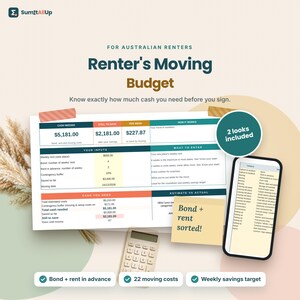Moving Budget Spreadsheet Australia | Bond & Rent in Advance Calculator, Moving Costs Checklist for Renters | Excel and Google Sheets zdjęcie 1