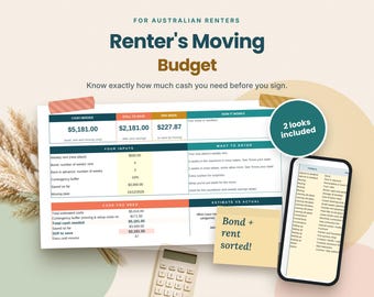 Moving Budget Spreadsheet Australia | Bond & Rent in Advance Calculator, Moving Costs Checklist for Renters | Excel and Google Sheets