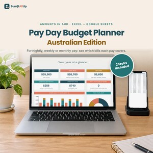 Tweewekelijks budgetoverzicht Australië | Betaaldagenplanner & factuurkalender | Excel en Google Sheets afbeelding 1