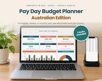 Fortnightly Budget Spreadsheet Australia | Pay Day Planner & Bill Calendar | Excel and Google Sheets