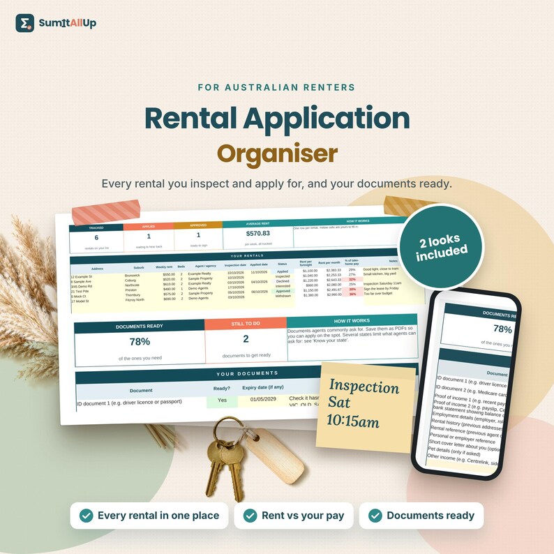 Rental Application Checklist Australia | Rental Tracker & Documents Checklist | Excel and Google Sheets image 1