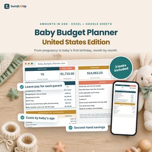 Baby Budget Spreadsheet | New Baby Cost Planner, Parental Leave Pay, Baby Shopping List & Cash Flow | Excel and Google Sheets image 1