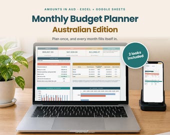 Monthly Budget Spreadsheet Australia | Budget Planner & Spending Tracker | Excel and Google Sheets