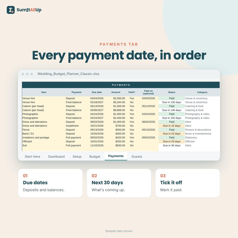 Wedding Budget Spreadsheet | Wedding Planner with Guest List & RSVPs | Excel and Google Sheets imagen 3