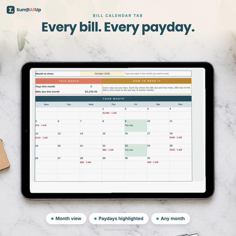 Tweewekelijks budgetoverzicht Australië | Betaaldagenplanner & factuurkalender | Excel en Google Sheets afbeelding 4