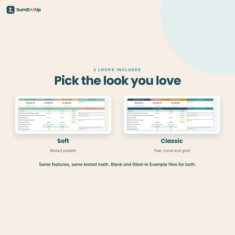 Couples Budget Spreadsheet | Split Bills 50/50 or by Income, Joint Account Planner & Settle Up | Excel and Google Sheets image 7