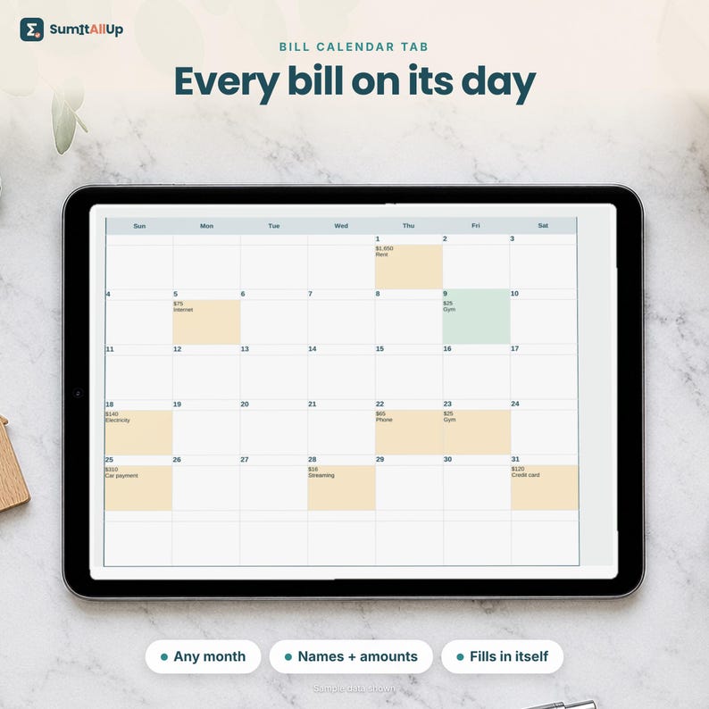 Bill Tracker Spreadsheet | Bills Calendar & Subscription Tracker | Excel and Google Sheets image 2