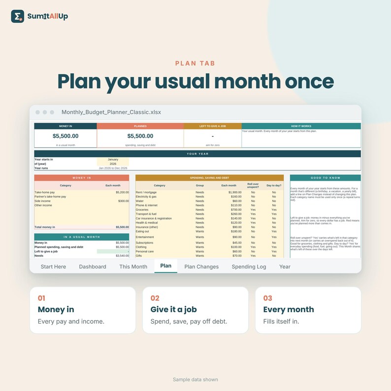 Monthly Budget Spreadsheet | Budget Planner & Spending Tracker | Excel and Google Sheets imagen 3