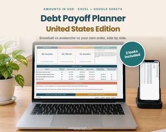 Debt Snowball Spreadsheet | Debt Payoff Tracker with Avalanche vs Snowball Comparison & Payoff Plan | Excel and Google Sheets
