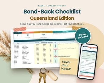 Bond Back Checklist QLD | Vacate Clean Checklist & Exit Condition Report | Excel and Google Sheets