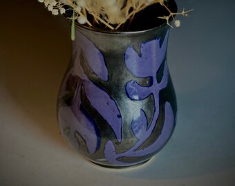 Handmade Ceramic Vase, Hand-Thrown Pottery Vase, Purple and Black Big Vase, Contemporary Flower Vase, Bud Vase