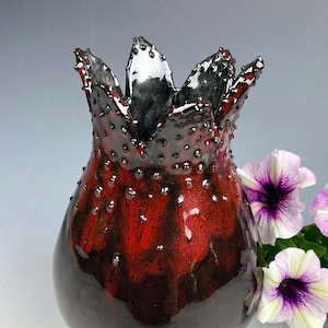 Schwarze und rote Granatapfel Vase Keramik Handarbeit Kleines Glas, BlumenVase, Zeitgenössische Keramik Vase, Skurrile Wohnkultur, Hanukkah Geschenk