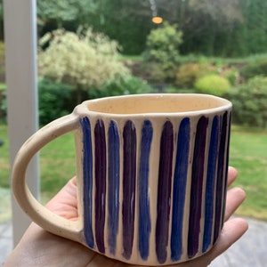 Handmade minimalist coffee mug, tea cup, ceramic mug, pottery cup, white blue mug