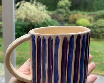 Handmade minimalist coffee mug, tea cup, ceramic mug, pottery cup, white blue mug