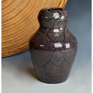 Handmade Ceramic Vase, Pottery Vase, Rustic Purple Stoneware Vase, Scalloped Edge Contemporary Vase, Bud Vase