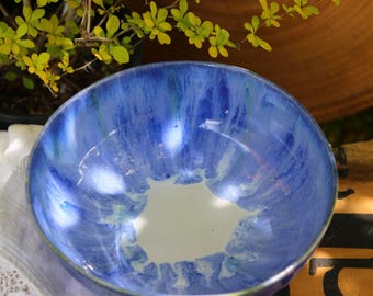 Handmade Serving Bowl Blue Ceramic