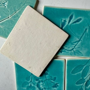 Ceramic Handmade Tiles, Botanical Print Coaster, Assemblage Tiles, Decorative Pottery Wall Tiles, Mosaic Supply Tiles image 2