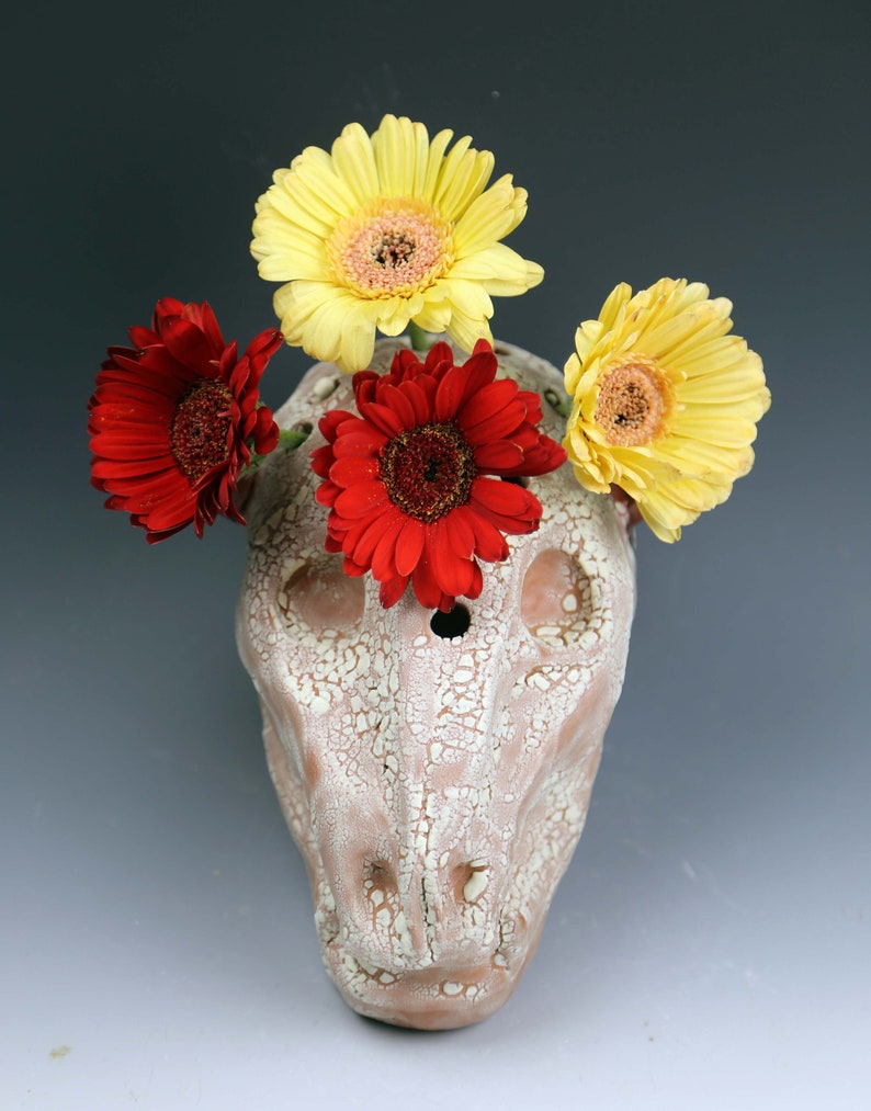 Ceramic Handmade Scull Flower Brick Vase Flower arrangement Etsy