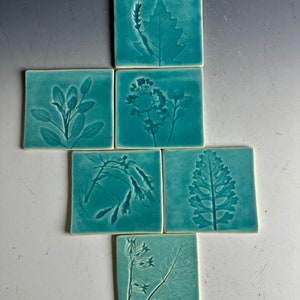 Ceramic Handmade Tiles, Botanical Print Coaster, Assemblage Tiles, Decorative Pottery Wall Tiles, Mosaic Supply Tiles image 9