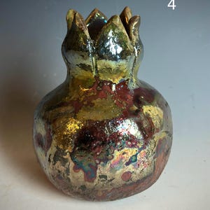 Ceramic Rustic Raku Pomegranate, Handmade Hanukkah Gift, Large Rustic Handmade Pomegranate Vase, Vintage Look Decor Accent, Sculpture Fruit