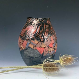 Ceramic handmade pottery mosaic vase, flower vase, mosaic jar, hand made free shape vase, original handcrafted terracotta pot