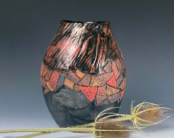 Handmade Terracotta Mosaic Vase: Free Form Pottery Flower Vase