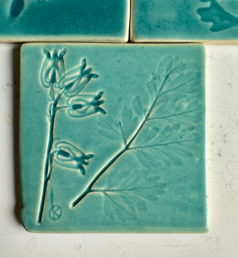 Ceramic Handmade Tiles, Botanical Print Coaster, Assemblage Tiles, Decorative Pottery Wall Tiles, Mosaic Supply Tiles Tile #1