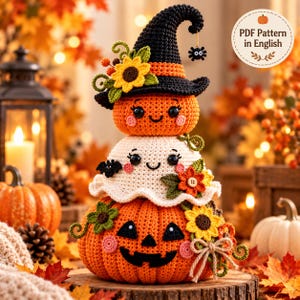 Stacked Pumpkin Witch Ghost Amigurumi Crochet Pattern (PDF)
