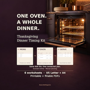 Kit per la pianificazione della cena del Ringraziamento / Pianificatore di preparazione dei pasti stampabile (PDF)
