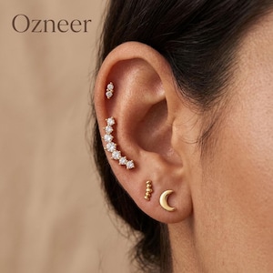 Conjunto de piercings para cartílago, concha dorada, hélice, tragus, con cuentas, media luna, minimalistas, para mujer.